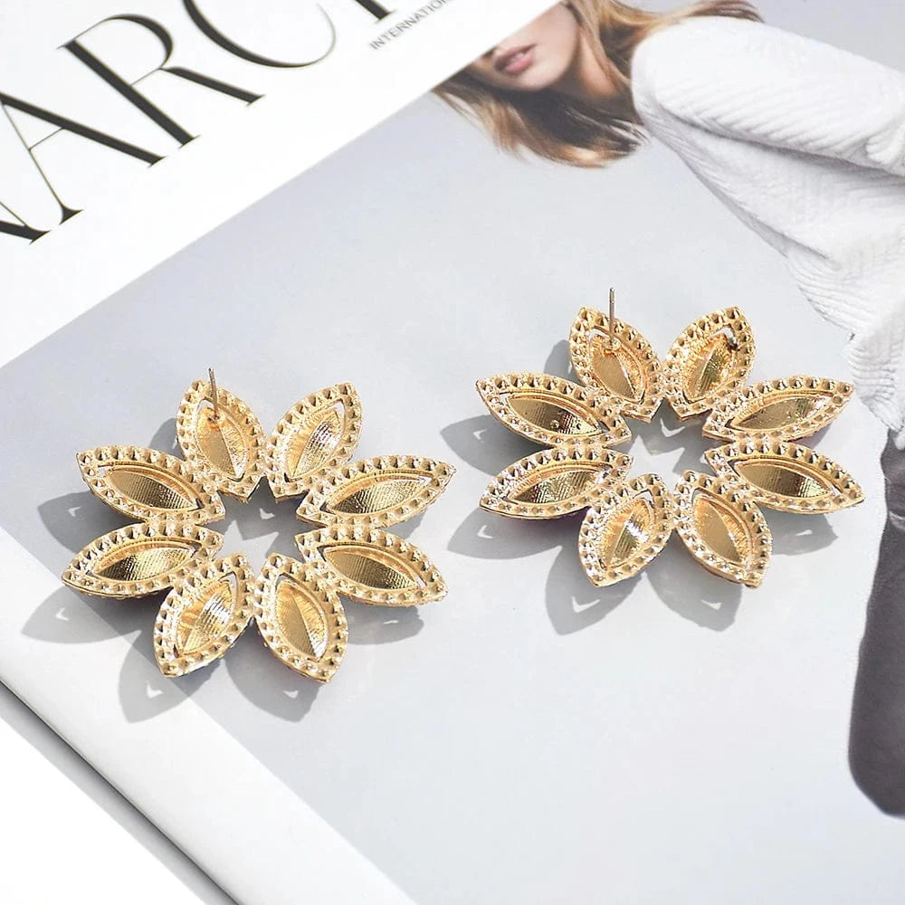 New Style Classical Flower Colorful Glass Stone Drop Earrings For Women Girls Crystal Accessories Statement Jewelry Wholesale