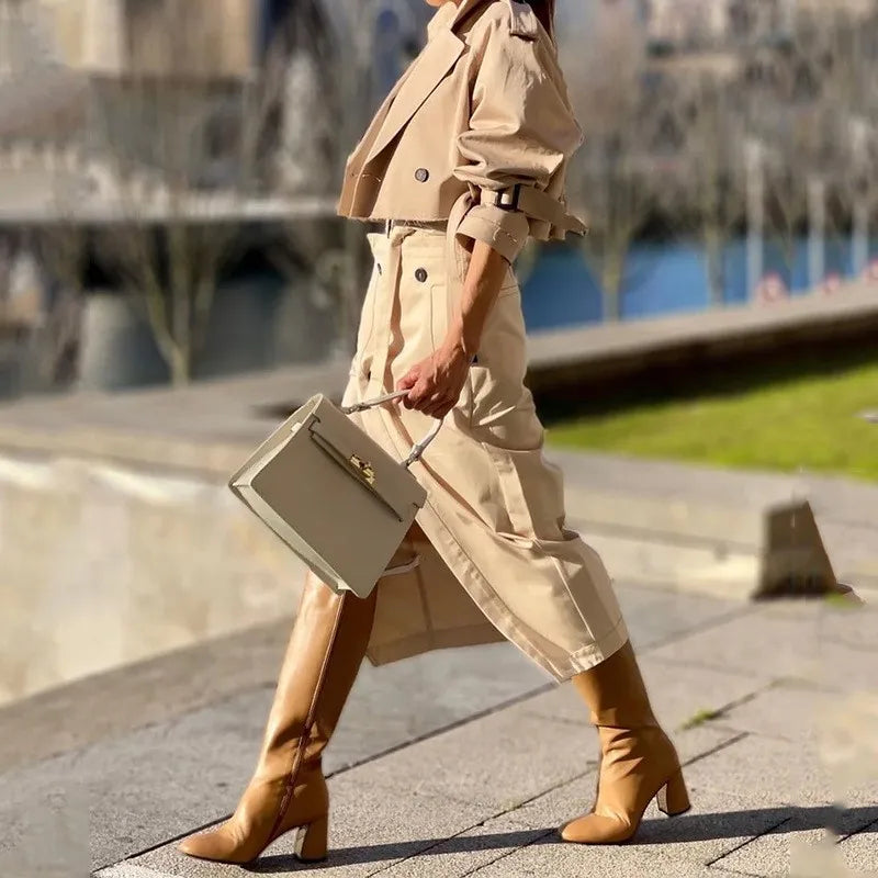 Two Piece Set Women Dress Sets Belt Midi Skirts Cardigan Coats Suits A Line Loose Fit Casual Frock Skirt Office Lady Spring