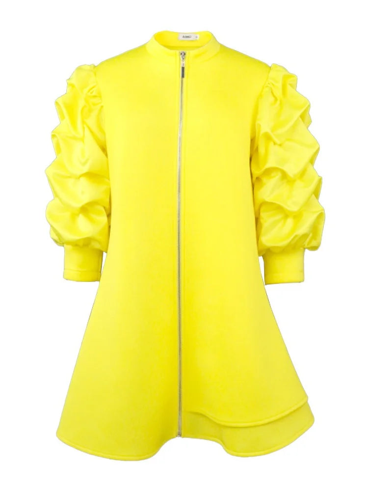 Wmstar Plus Size Dresses for Women Elegant Lady Loose Purff Zipper Up Long Sleeve Party Mini Dress Wholesale Dropshipping 2024