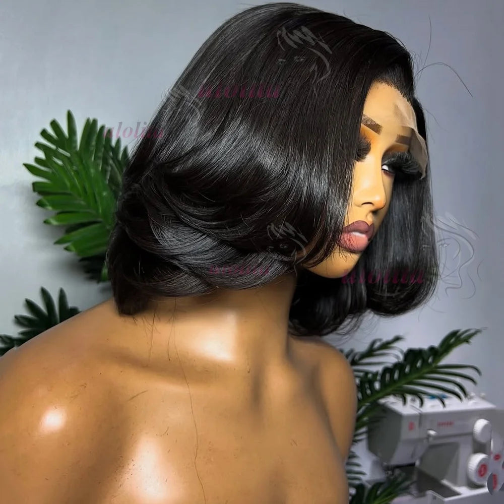 Layered Cut Straight Bob Wig Natural Color Lace Closure Wig Wear and Go 4x4/13x4 Glueless Wig Free Part Minimalist Lace Bob Wig