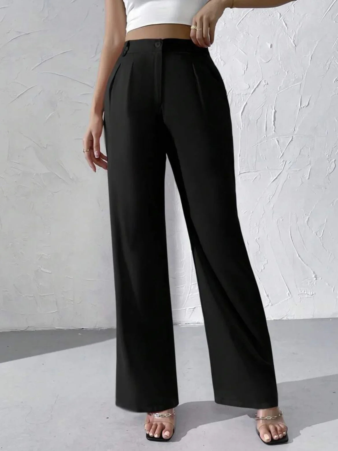Elegant Pure Color Draped Wide Leg Suit Pants for Women High Waist Long Trousers Fashionable Business Casual Loose Fit