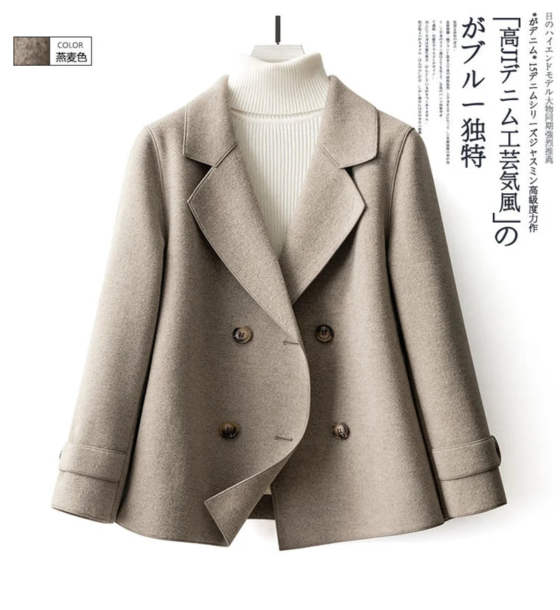High-Quality Double-Sided Woolen Coat For Women 2024 New Short With Temperament Doll Neck Mother's Outfit Woolen Coat Female Red