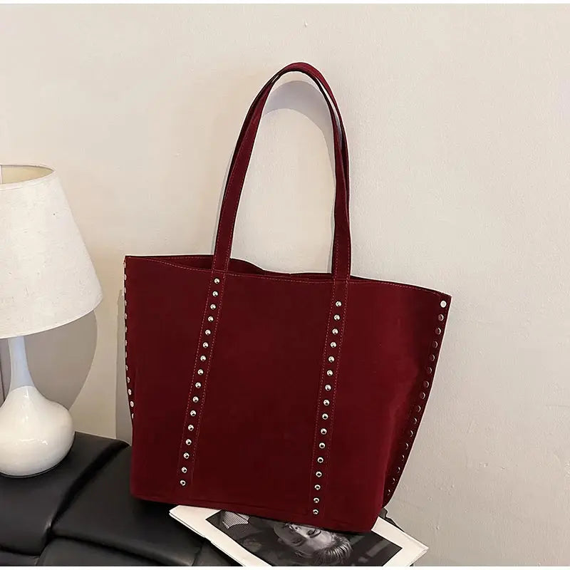 Y2kn Women's Rivet Tote Bag Autumn And Winter New Versatile Casual Shoulder Underarm Bag Brand Designer Fashion Simple Handbag