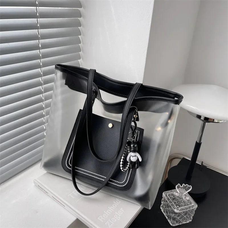 Transparent Jelly Zipper Tote Bag Large Capacity High-quality Texture Handbag Fashionable Luxury Ladies Commuter Shoulder Bag