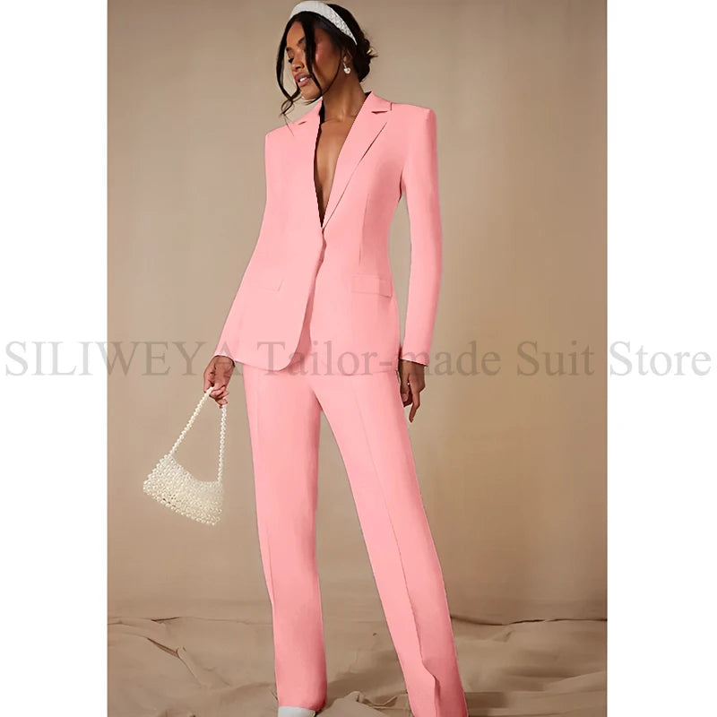 Luxury White Women's Clothing Single Breasted 2 Pieces Jacket Pants Female Suits Office Banquet Party Lady's Blazers Sets