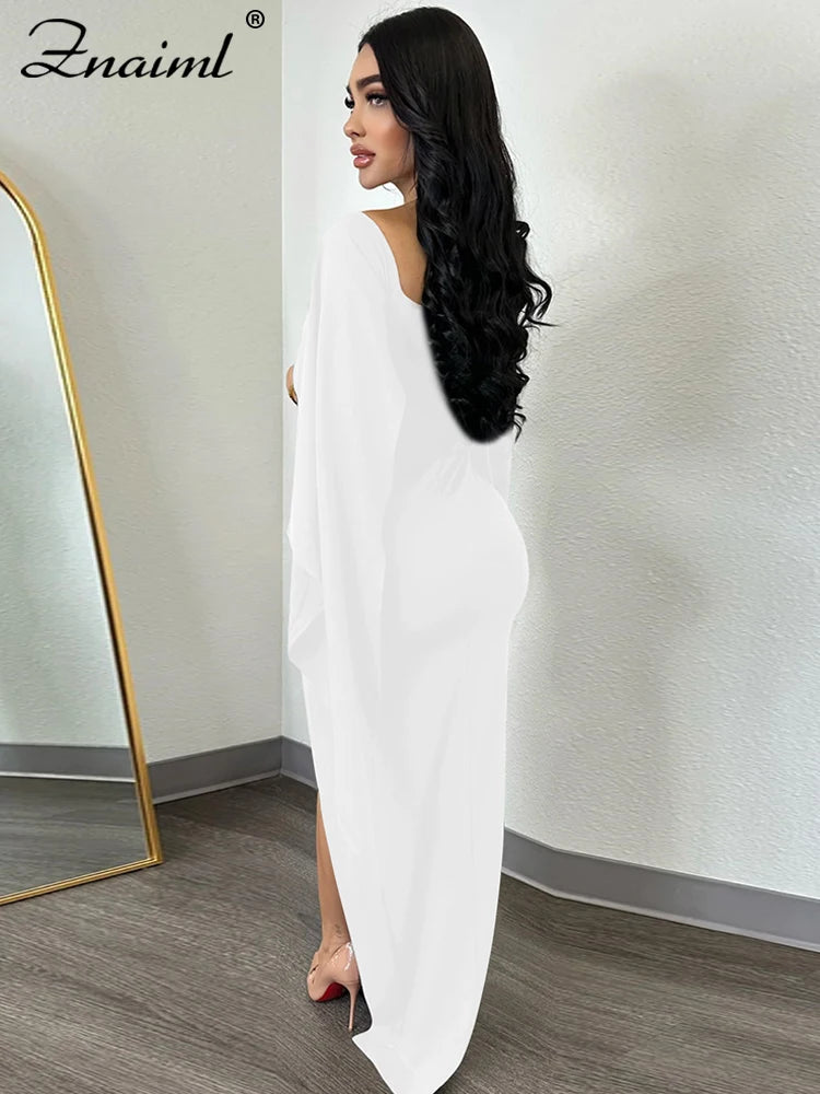 Znaiml Elegant Flare Sleeve Celebrity Nightclub Maxi Long Dresses for Women Sexy High Split Evening Party Prom Birthday Vestidos