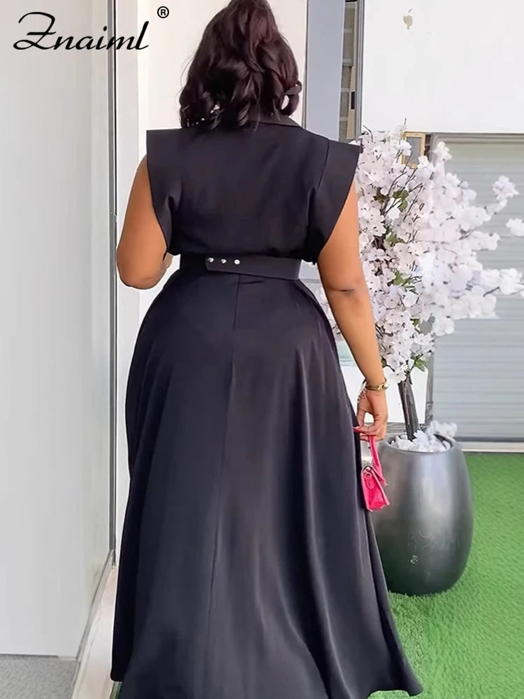 Znaiml Summer Birthday Party Evening 2 Piece Dress Set Women Sleeveless Shirt and Cargo Split Long Skirts Suit Vacation Outfits