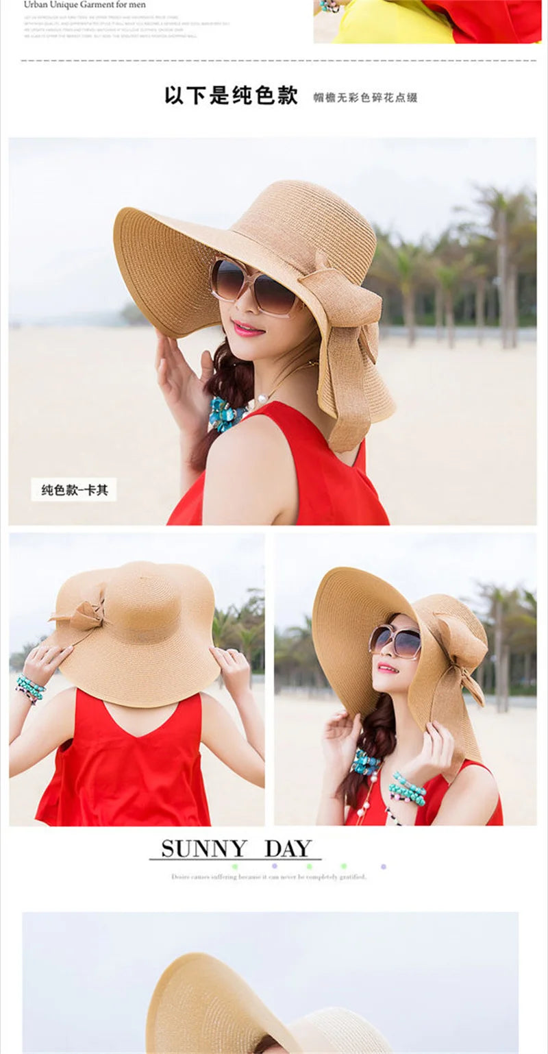 Hat Big-brimmed Cool Hat Women's Summer Sun Visor Sun-Proof Foldable Straw Hat UV-Proof Beach Sun Hat Summer Face Covering