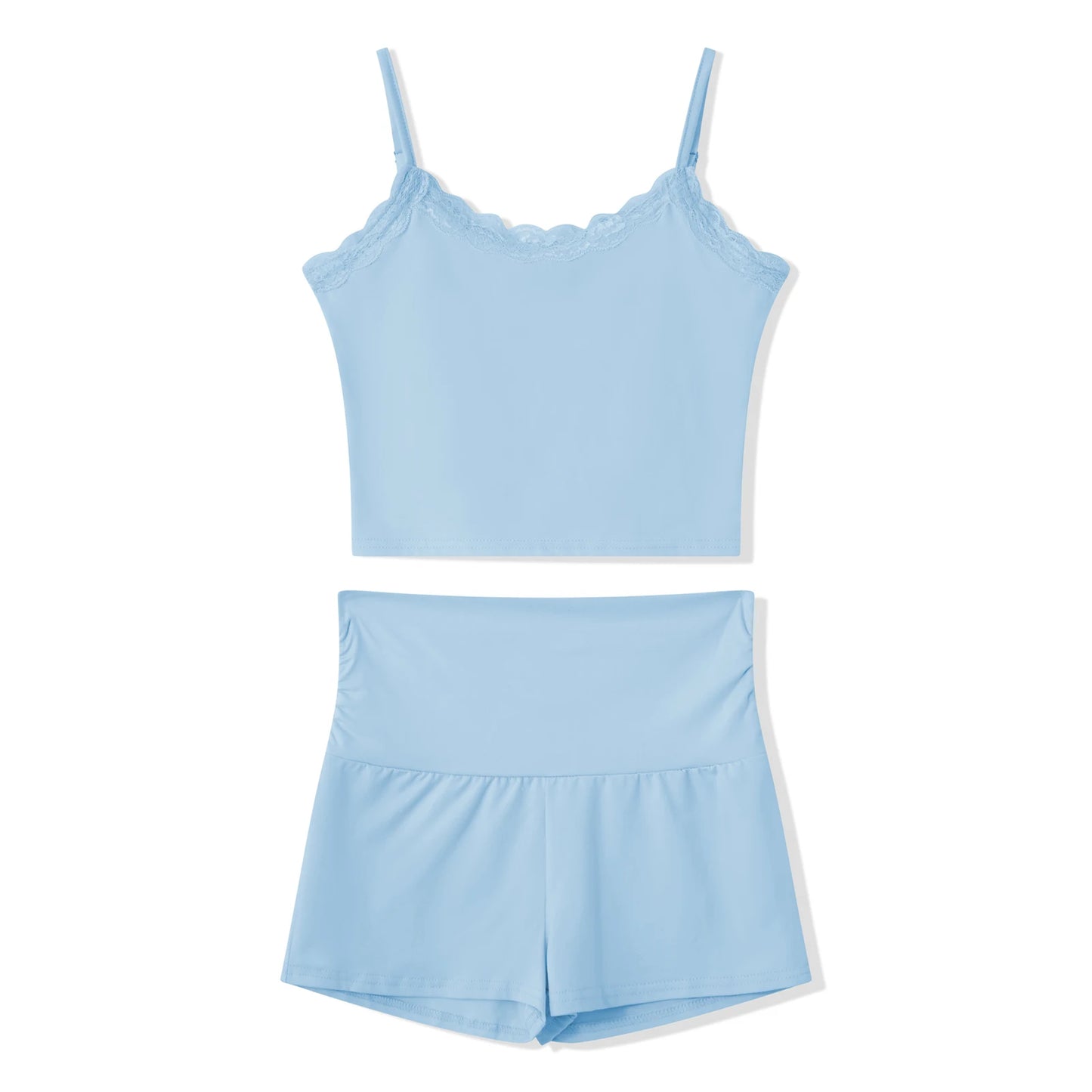 Chic Casual Lace Trim Two Piece Short Set for Women