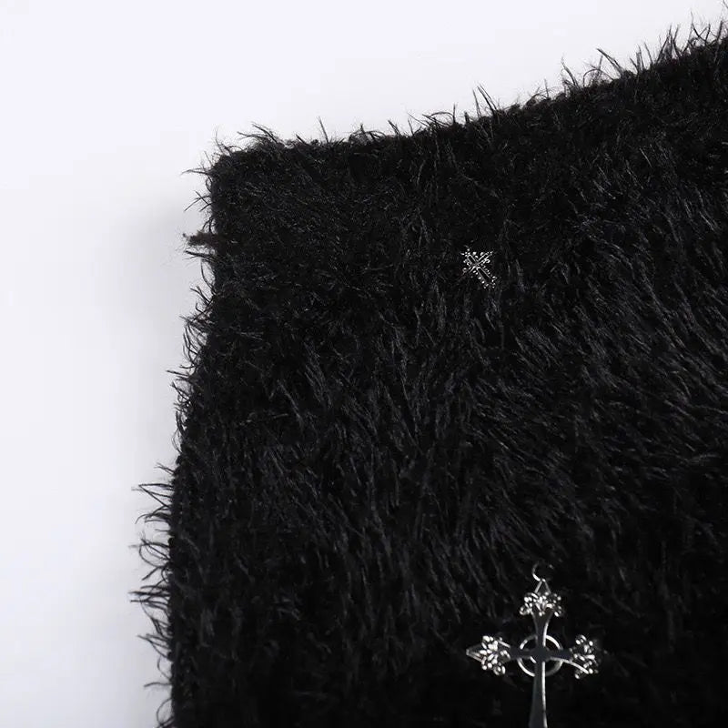 Gothic Classic Punk Cross Pendant Tassel High Elastic High Waist Sexy Plush Short Skirt Women's High-end Design Hip-pack Skirt