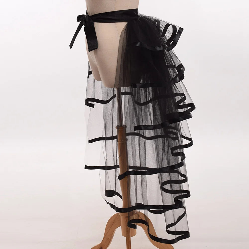 Women Punk Puffy Ruffle Tutu Bustle Skirts Sexy Steampunk Cocktail Party Tie-on Overskirt Gothic Tulle Skirt for Female