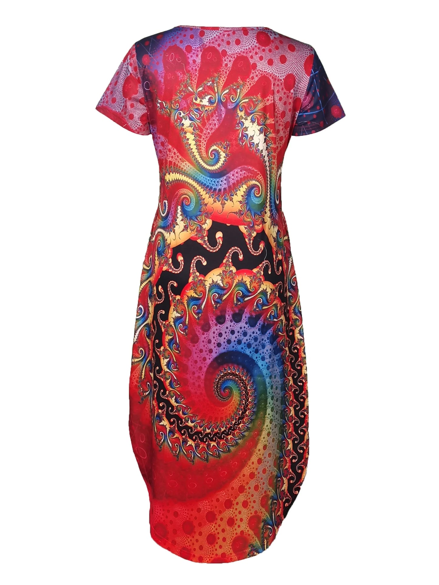 2024 Europe and the United States summer new women's round neck short sleeve long skirt printed dress women