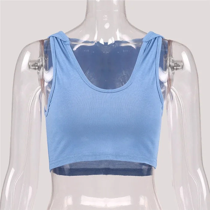 Womens Short Sports Tops Summer Sexy Hooded Sports Bra Sleeveless Tank Skinny Quick Dry Running Fitness Short Top