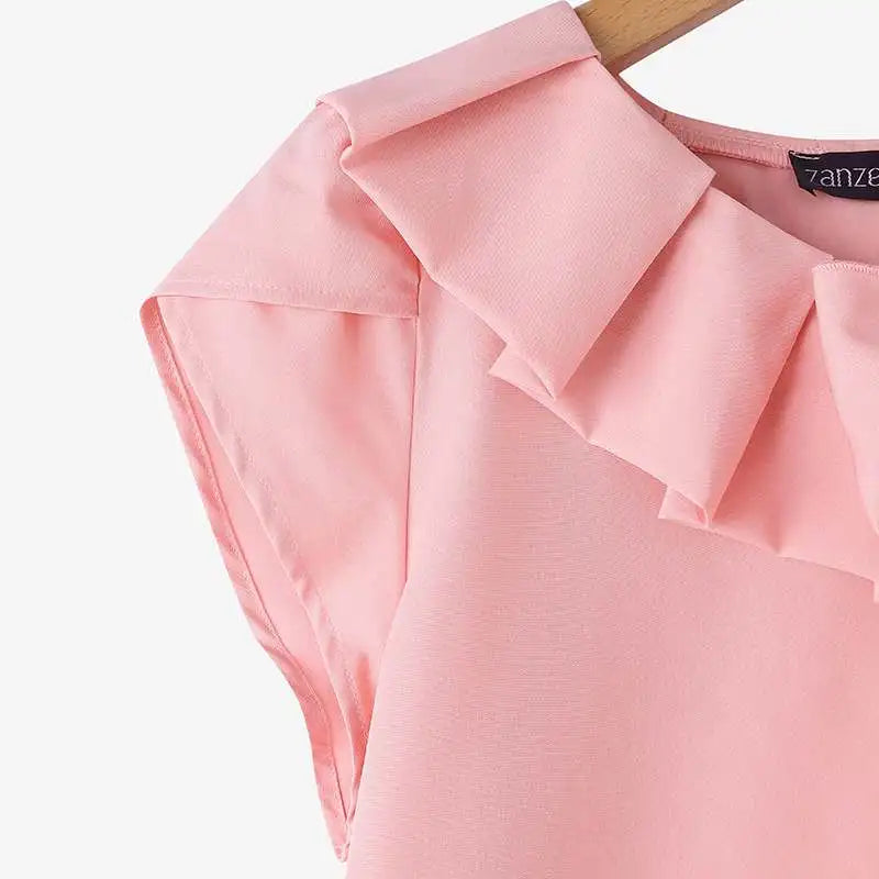 ZANZEA Women Short Sleeve Blouse Elegant Round Neck Tunics Office Lady Bowknot Stitching Shirt Casual Loose Solid Twisted Tops