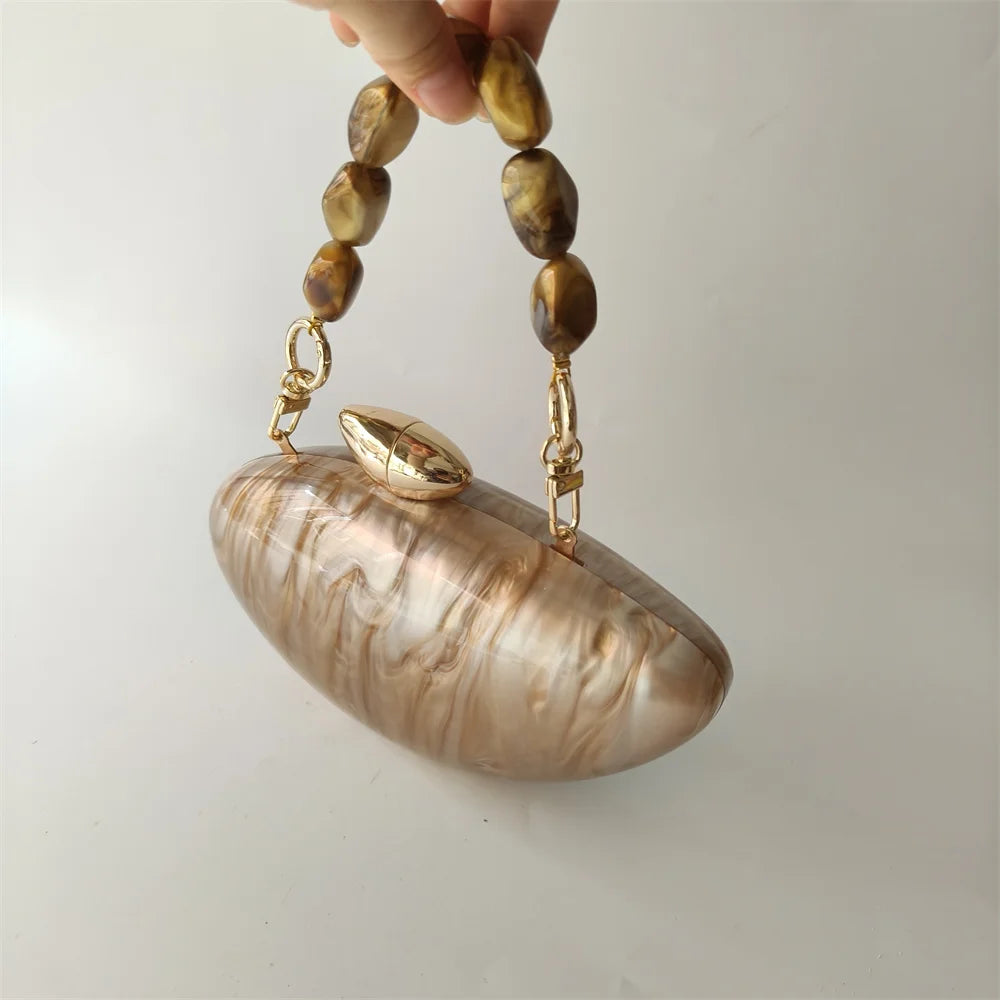 Shell Brand Pearl Brown Marble Acrylic Box Clutches Evening Bag Wedding Party Female Mini Purse Evening Female Bridal Handbag