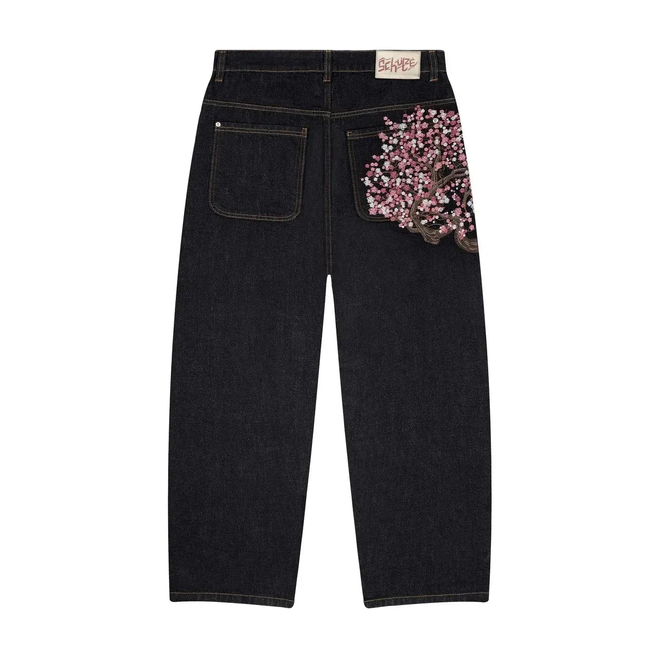 Y2k 2000s Statue of Liberty Klein Stone Jeans Pocket Hip Hop Pattern Embroidery Denim Pants High Waist Straight Wide Leg Jeans