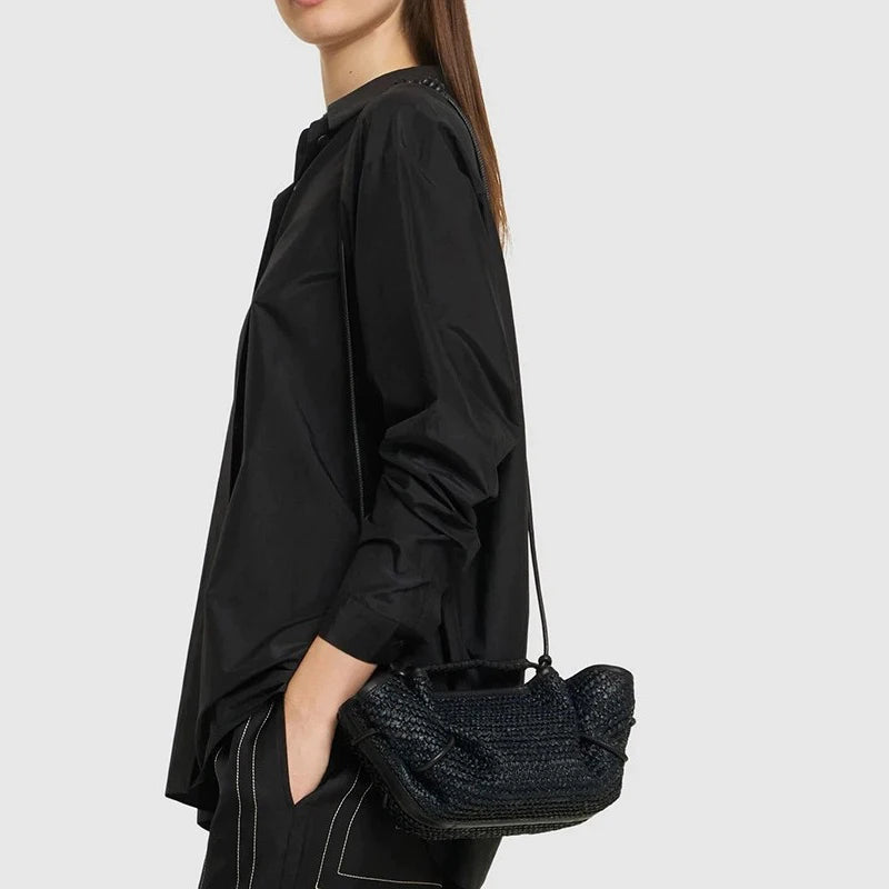 Luxury Brown Leather Braided Handbag Niche Exquisite Versatile Pleated Shoulder Bag Women's Fashion Brand Solid Color Bucket Bag