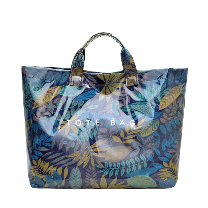 Leaf Print Handbag Pvc Fashion Transparent Waterproof Fashion High-end Shoulder Bag Large Capacity Commuter Tote Bag Shop Bag