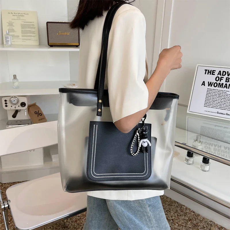 Transparent Jelly Zipper Tote Bag Large Capacity High-quality Texture Handbag Fashionable Luxury Ladies Commuter Shoulder Bag