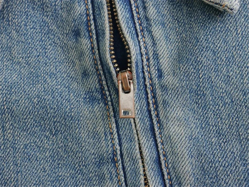 Joskaa Fashion Blue Denim Dress Women Hipster Lapel Zipper Pocket Full Sleeve Loose Mini Dresses 2025 Spring Vintage Streetwear