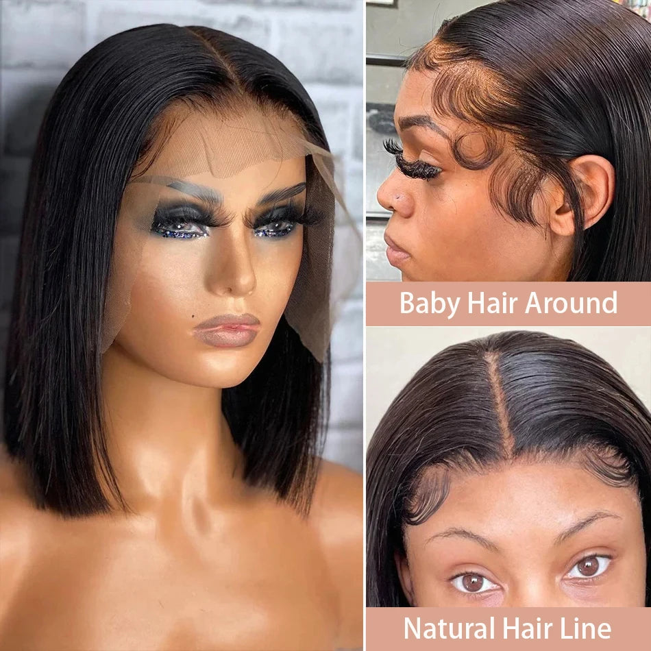 13x4 Bone Straight Bob Wig Lace Front Human Hair Wigs 4x4 Short Bob Wig Lace Frontal Wig 100% Human Hair 200% Density 12 14 Inch