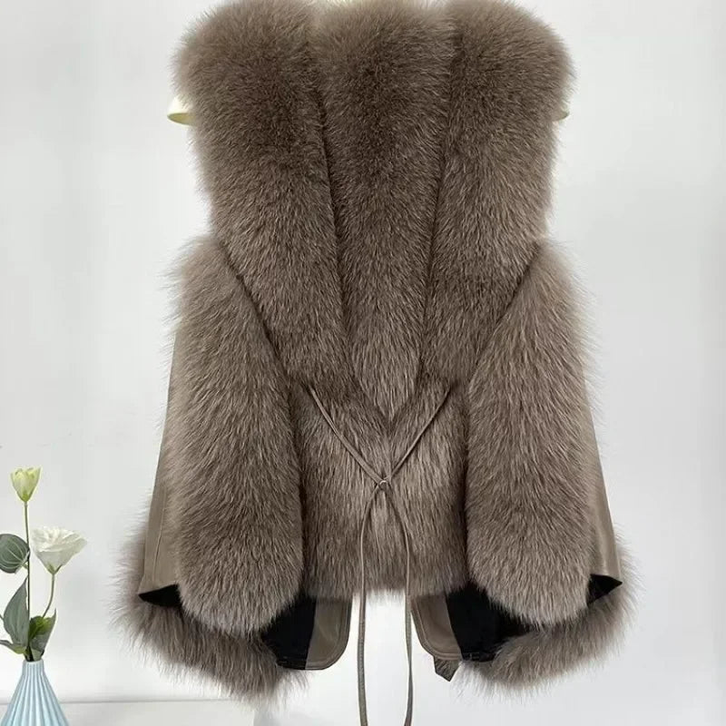 2025 Autumn Winter Women Vest Short Style Splicing Solid Color Fur Coat New