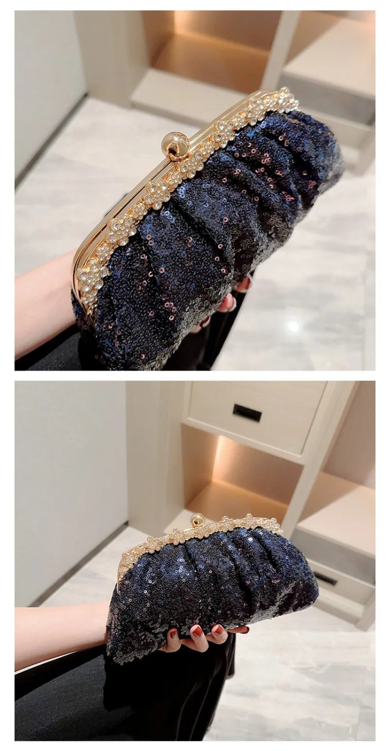 Dark Blue Clutch Bag Women Bling Sequin Purses and Handbag Diamonds Women's Wallet Chain Shoulder Female Party Clutch Z246