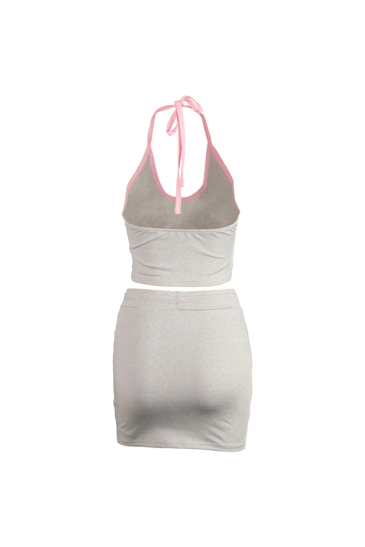 Joskaa 2025 Women's Color Block Sporty Two Piece Set Casual Halter Low-Neck Backless Camisole+Drawstring Skirts Match Tracksuits