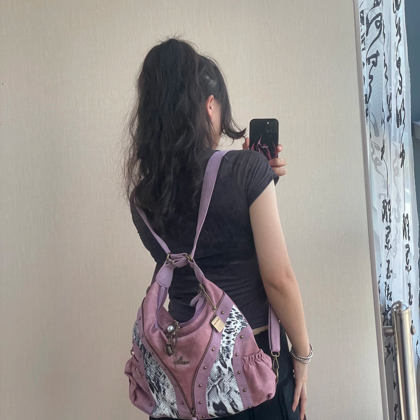 Original Design Retro Rivet Leopard Print Punk Backpack Commuter Large Capacity Tote Crossbody Bags for Women Hot Selling