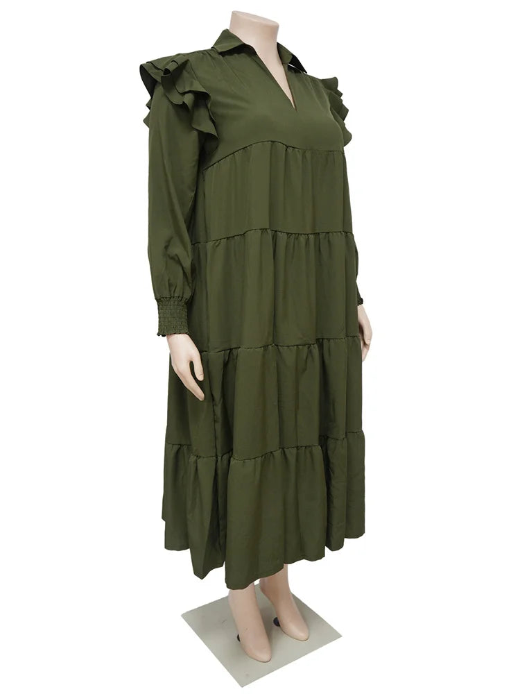 Wmstar Plus Size Women Clothing Dresses Women Petals Long Sleeve Loose Solid Elegant Maxi Shirts Dress Wholesale Dropshipping