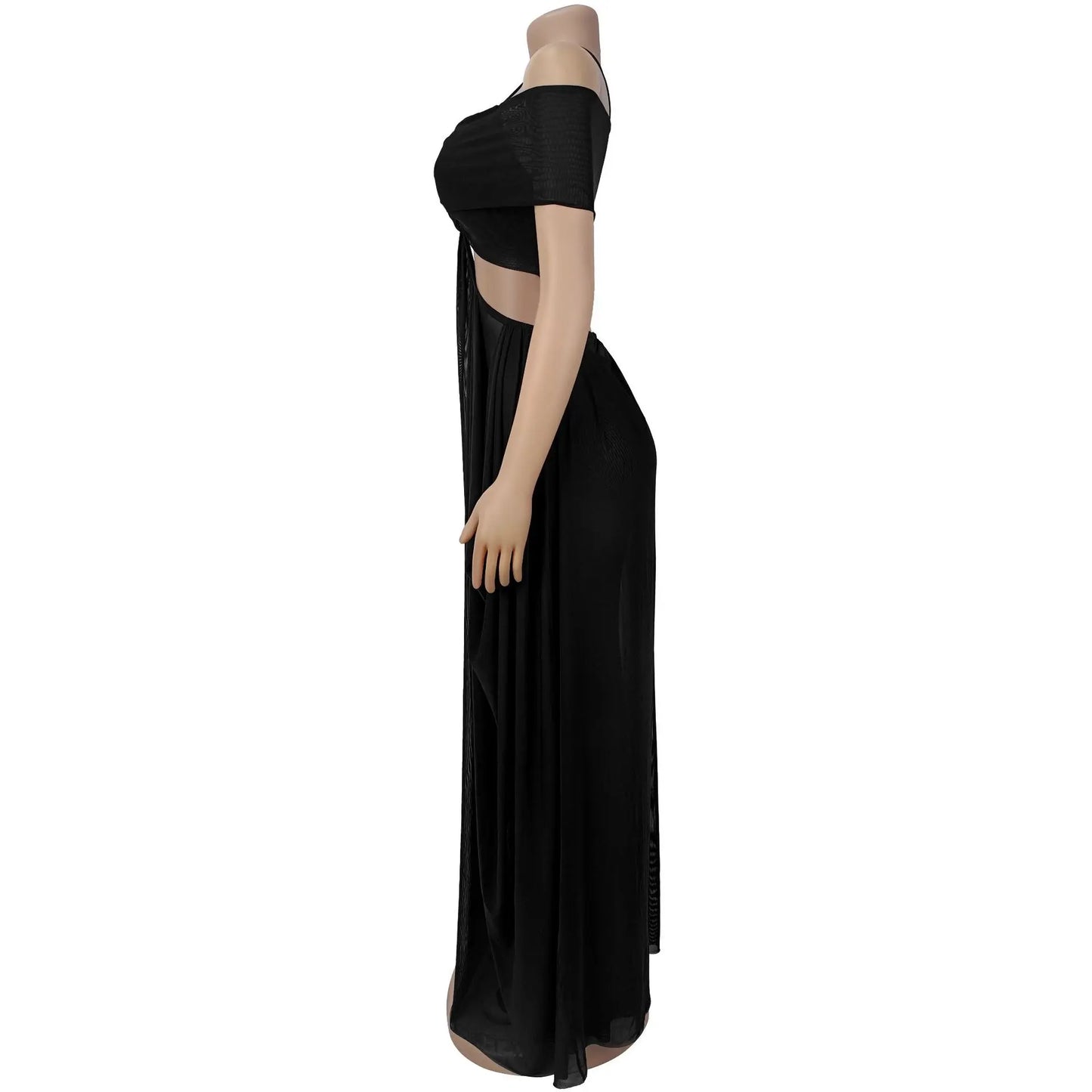 Joskaa 2025 Women's Elegant One Shoulder Strapless Mesh Irregular Maxi Dress Sexy Hollow Backless Skinny Evening Gown Clubwear