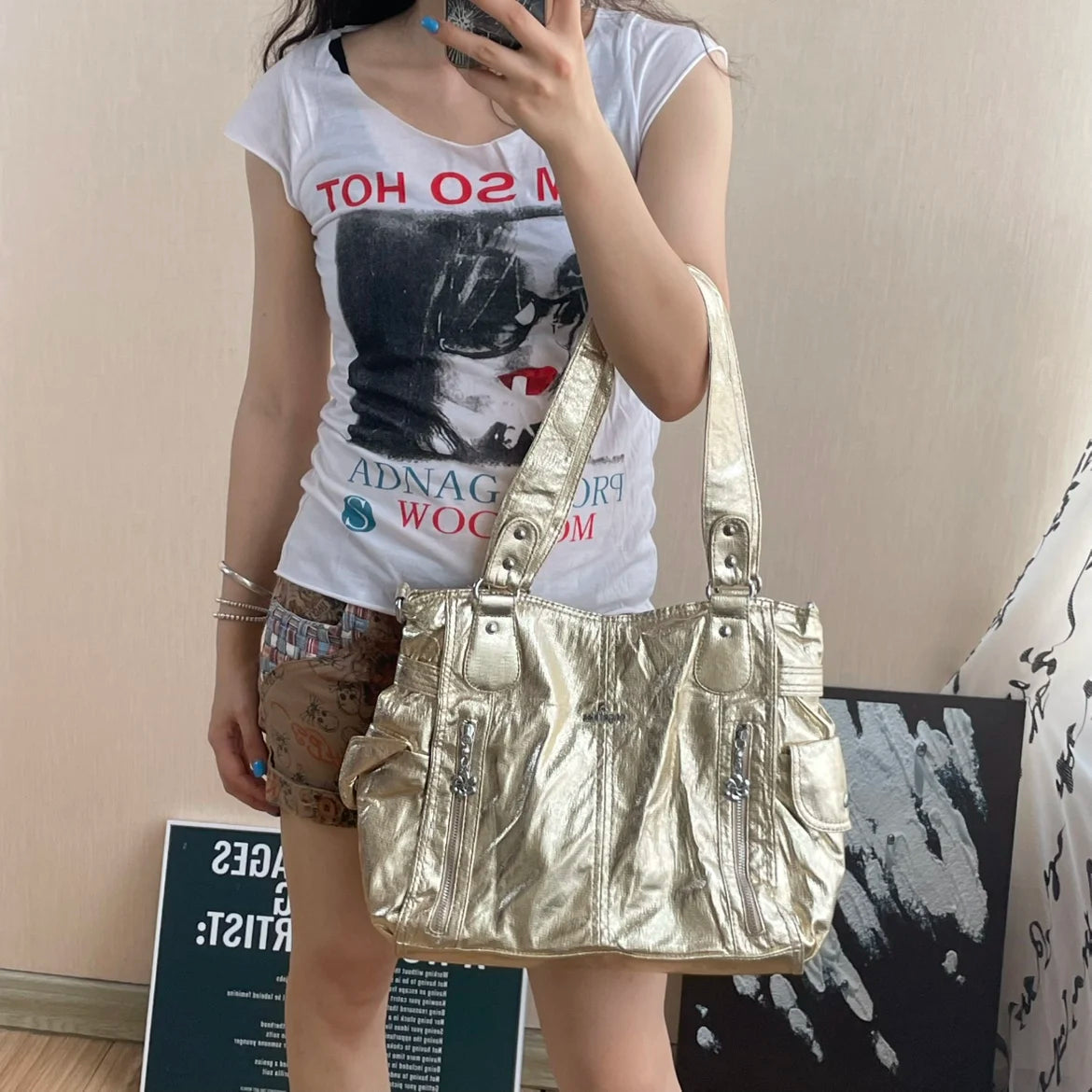 Original Designer Brand Retro Spice Special Metal Large Capacity Shoulder Handbag Crossbody Motorcycle Tote Bags for Women