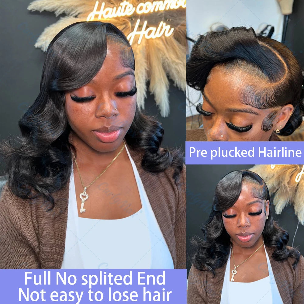 Black Body Wave Bob Wigs 13x4 Lace Frontal 4x4 Closure Lace Front Pre Plucked 100% Human Hair Wig Loose Water Wave Short Bob Wig