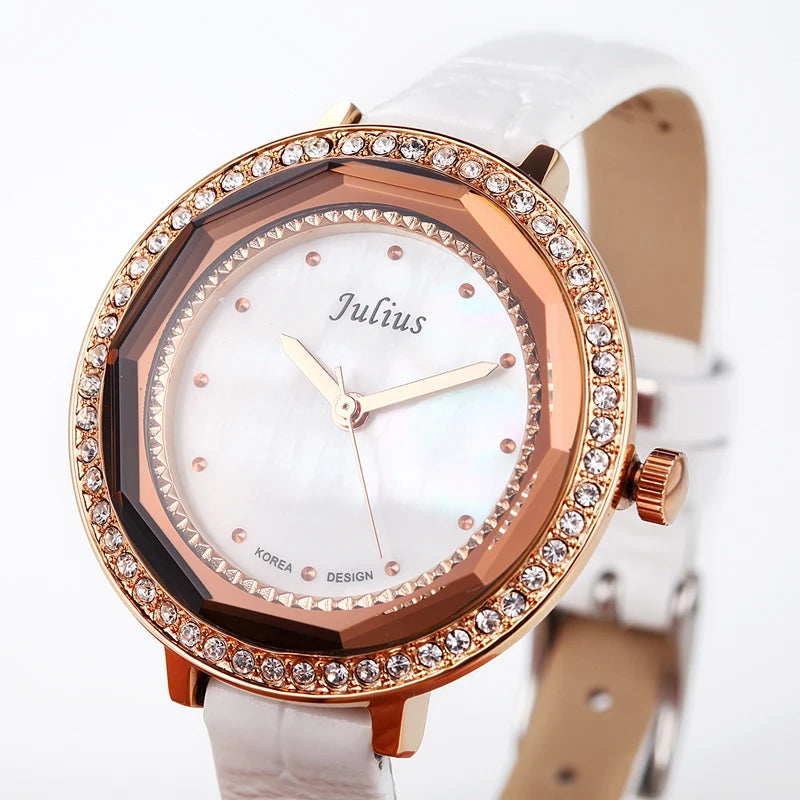Mother-of-pearl Julius Lady Women's Watch Japan Quartz Fashion Hours Bracelet Real Leather Girl's Gift No Box