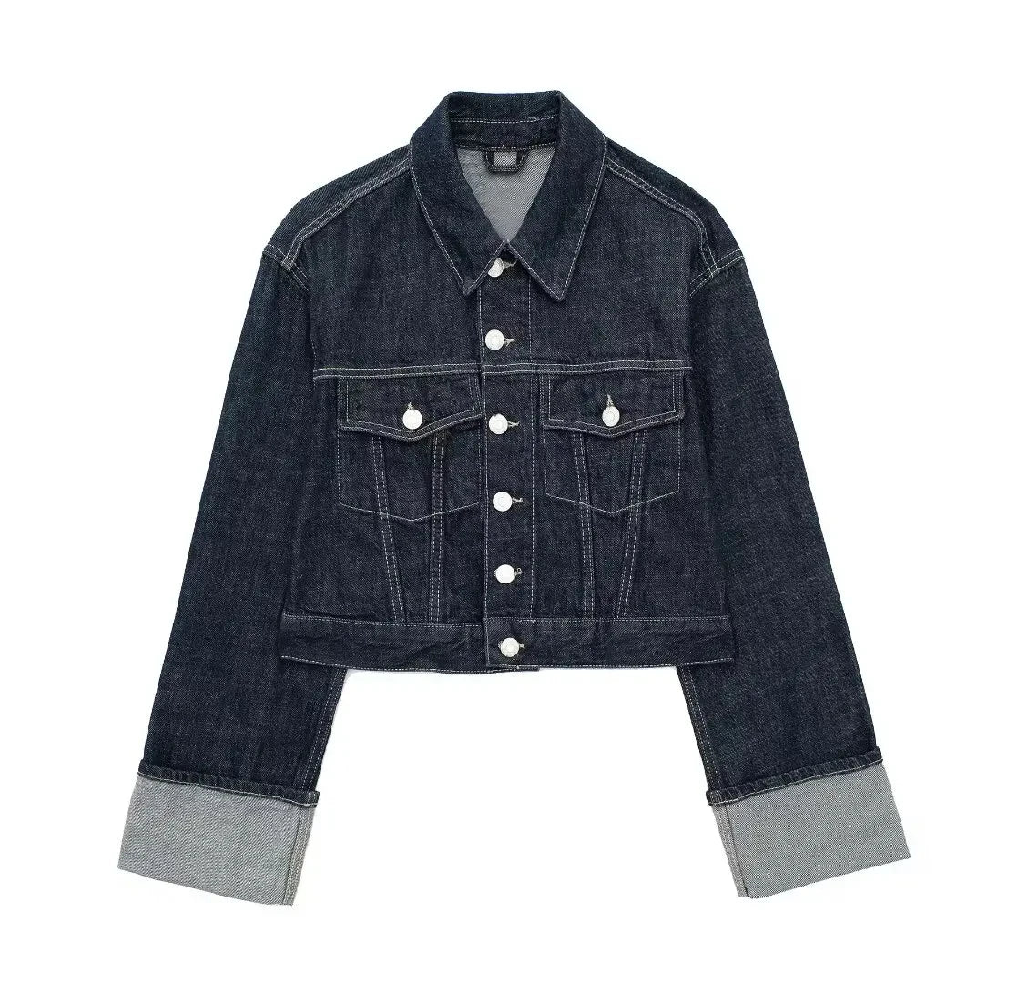 Retro Spliced Street Denim Two Piece Set for Women