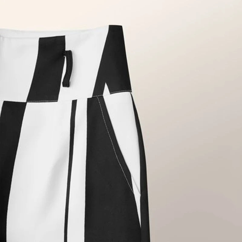 Fashion Black White Striped Wide Leg Pants Women 2024 New Autumn Lace-up High Waisted Loose Casual Commute Trousers