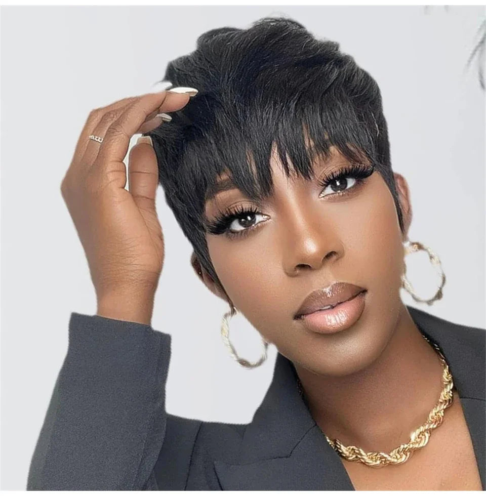 Sale Short Human Hair Wigs Pixie Cut Wigs for Black Women Brazilian Virgin Hair Machine Made Cheap Wig Put On And Go Wigs