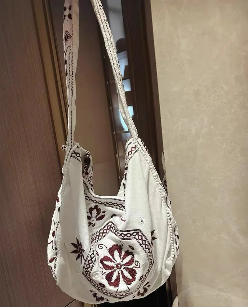 High Quality Original Design Velvet Embroidery Fringe Cloth Bag Shoulder Large Capacity Cross Body Tote Bags for Women