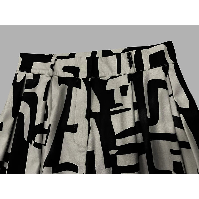 Fashion Trendy Women's High Waisted Pant 2025 Summer Autumn Loose Pleated Printed Wide Leg Casual Long Trousers For Female
