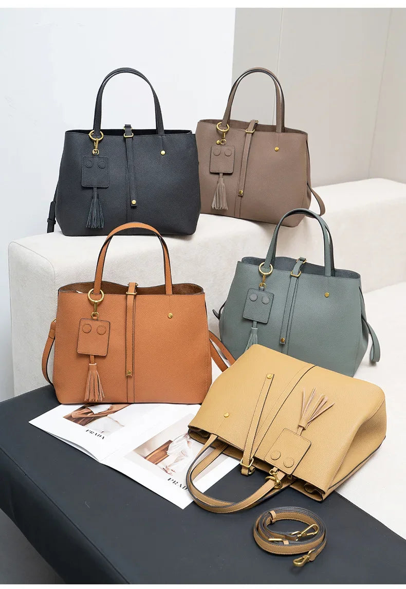 Female Soft Natural Cowhide Handbags Women Cow Genuine Leather Shoulder Bag Ladies Fashion Designer Luxury Retro Crossbody Bags