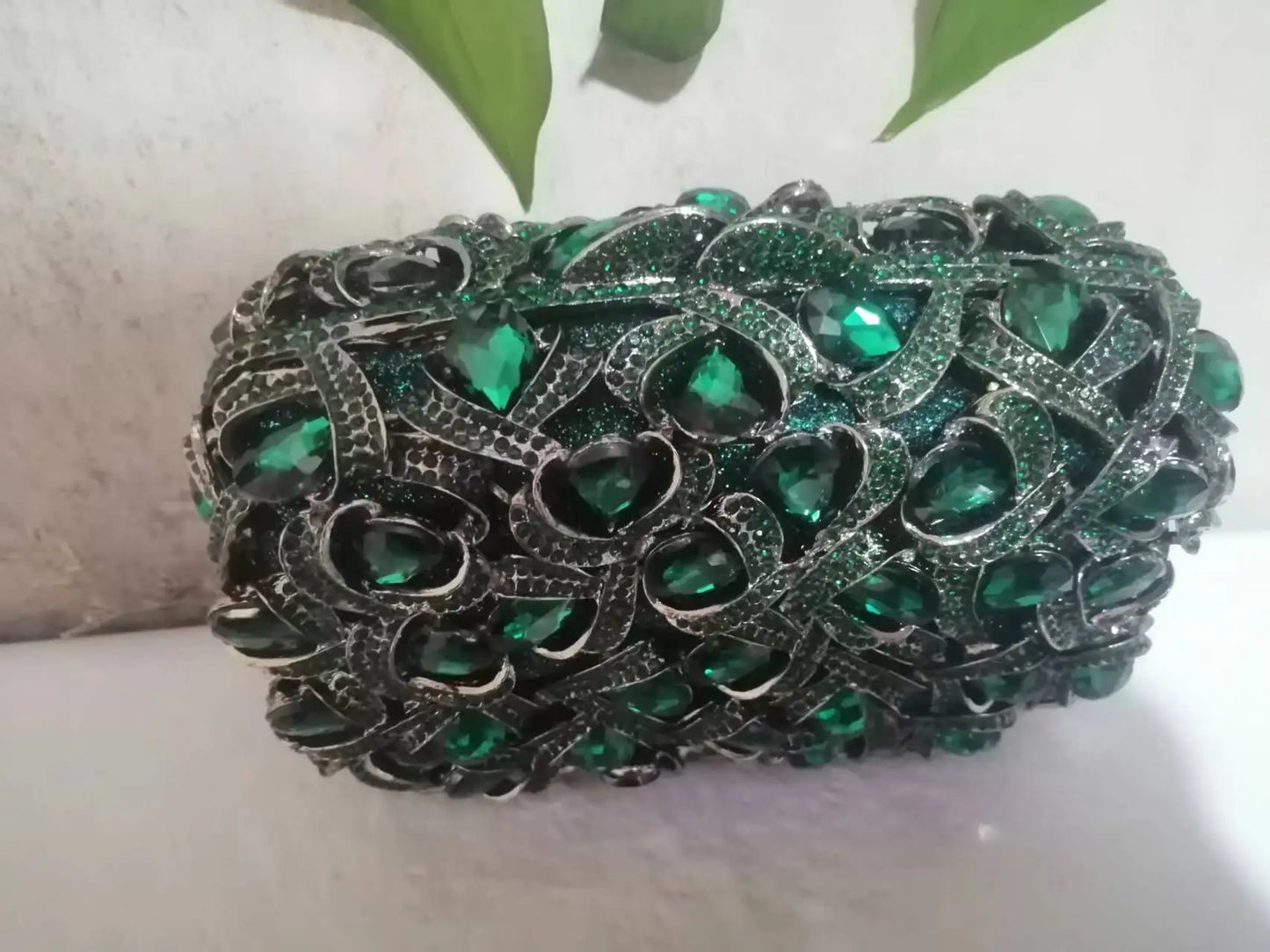 Women Gold/Silver/Green Big Stones Clutch Purse Lady Evening Bags Wedding Party Rhinestone Handbags Ladies Gala Clutches Bags