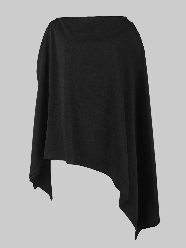 Beautyblue Black Women's T-Shirts Asymmetric Batwing Sleeves Tops New Casual One-Shoulder Loose Comfortable Female Blouses