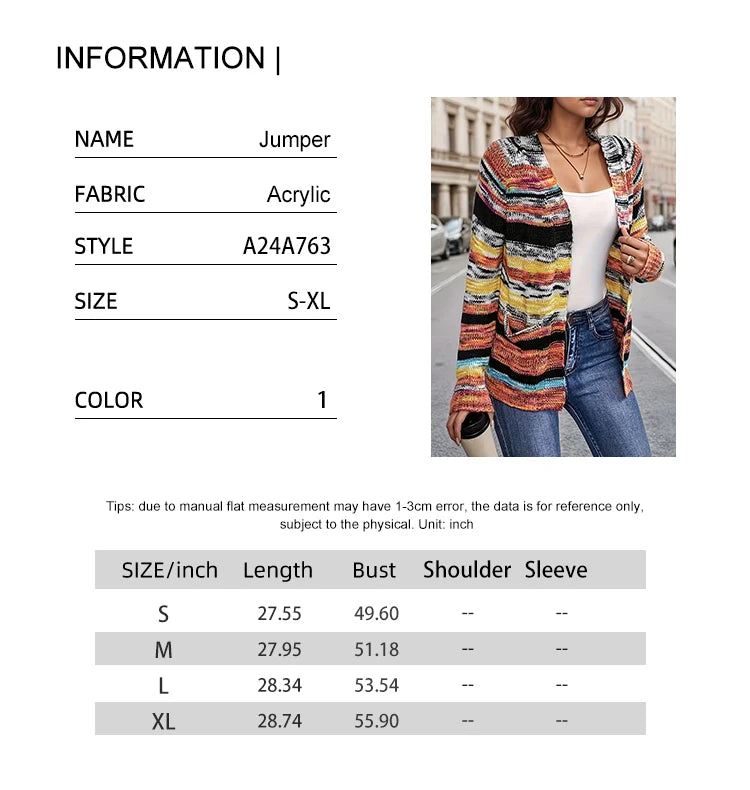 Women's Casual Cardigan Colourful Image Loose Long Sleeve Knitted Sweater Spring and Autumn Best Choice