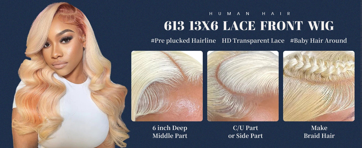 13x6 Lace Front Wig Human Hair Blonde Wigs for Women 613 HD Transparent Lace Frontal Wigs Human Hair Pre Plucked with Baby Hair