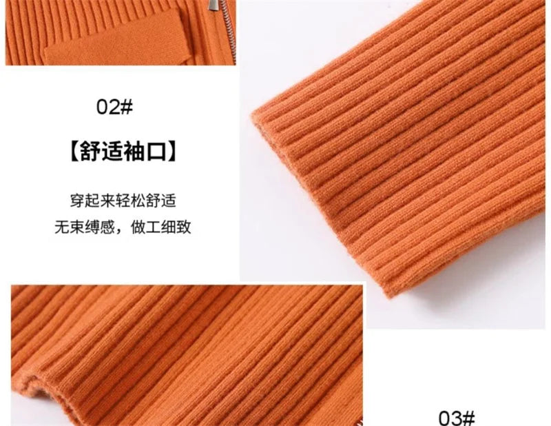 Fashion Zipper Short Knitted Cardigan Sweater 2025 Spring Autumn New Korean Versatile Coat Top Turn-Down Col Sweater Solid Color