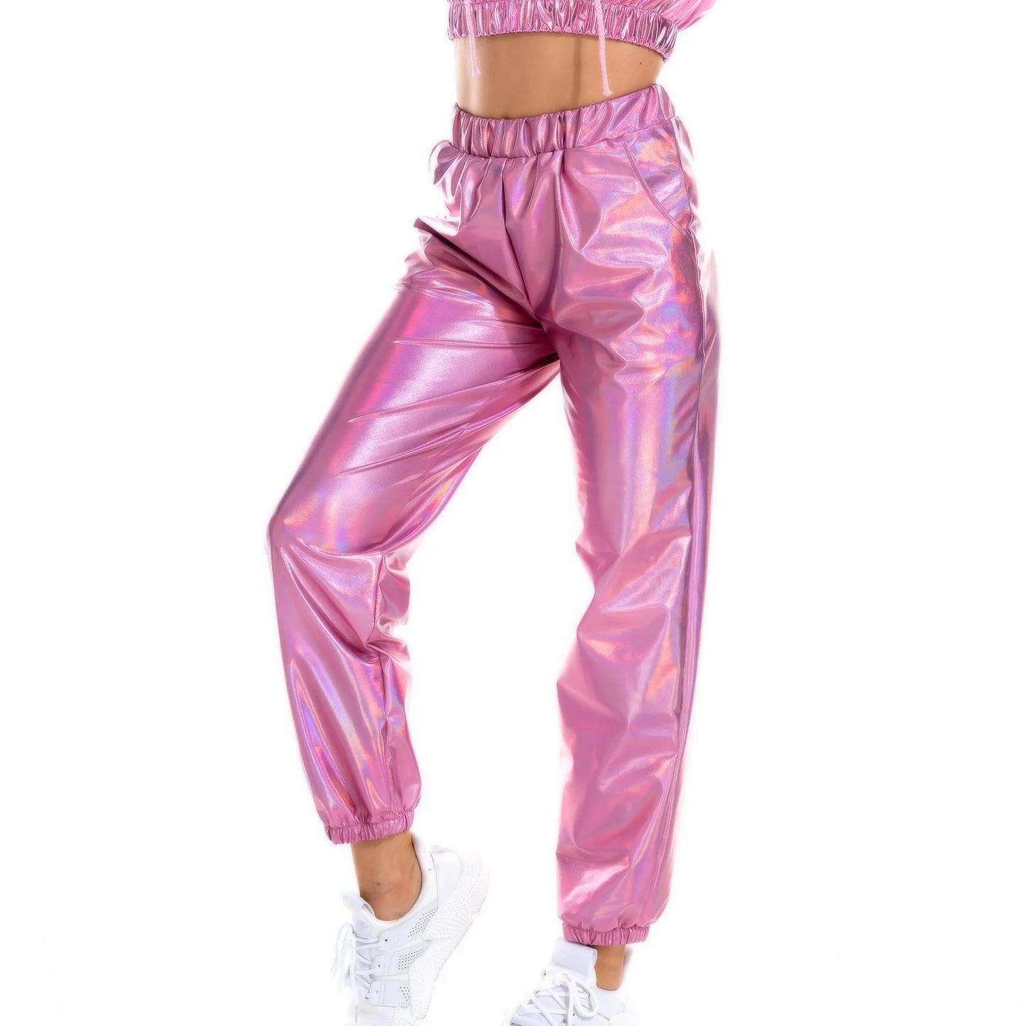 Shiny Glittery Street Hip-hop Party Sparkly Long Pants Loose Casual Sports Trousers Green Gold Silver Black Optional for Women