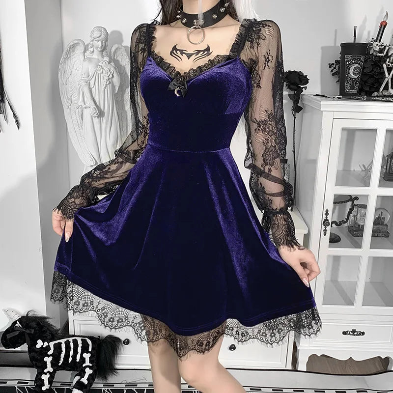 Y2K Hollow Cuffs Strapless Sexy Gothic Lace Dress Dark Style Pleated Knee-length Skirt Women‘s Slim Fit Fashion Women's Clothing