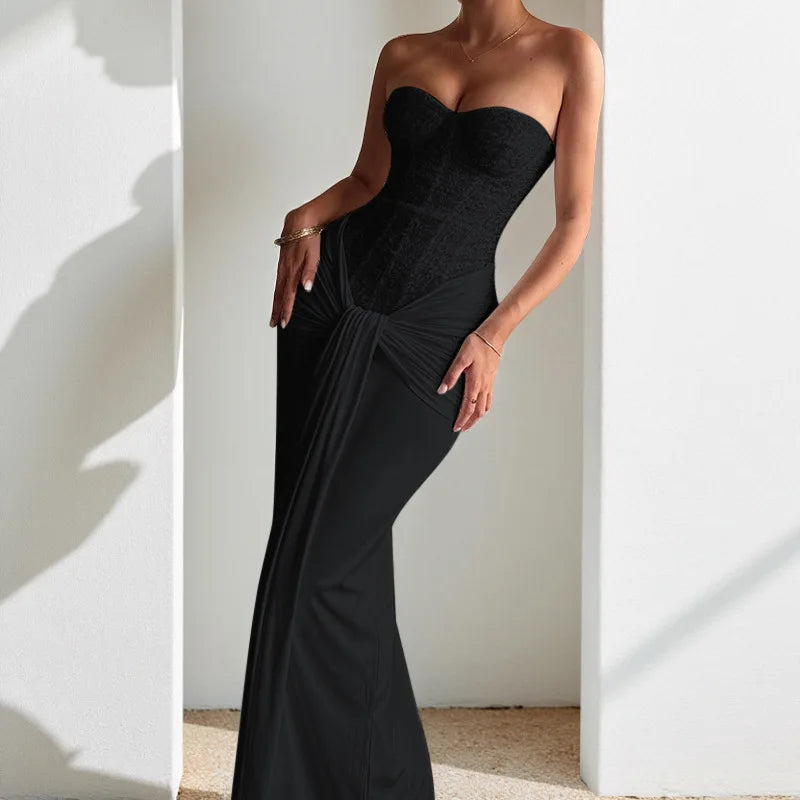Summer Off Shoulder Ladies Long Dress Cocktail Party Backless Slim Women's Dresses White Sequined Strapless Tight Evening Dress