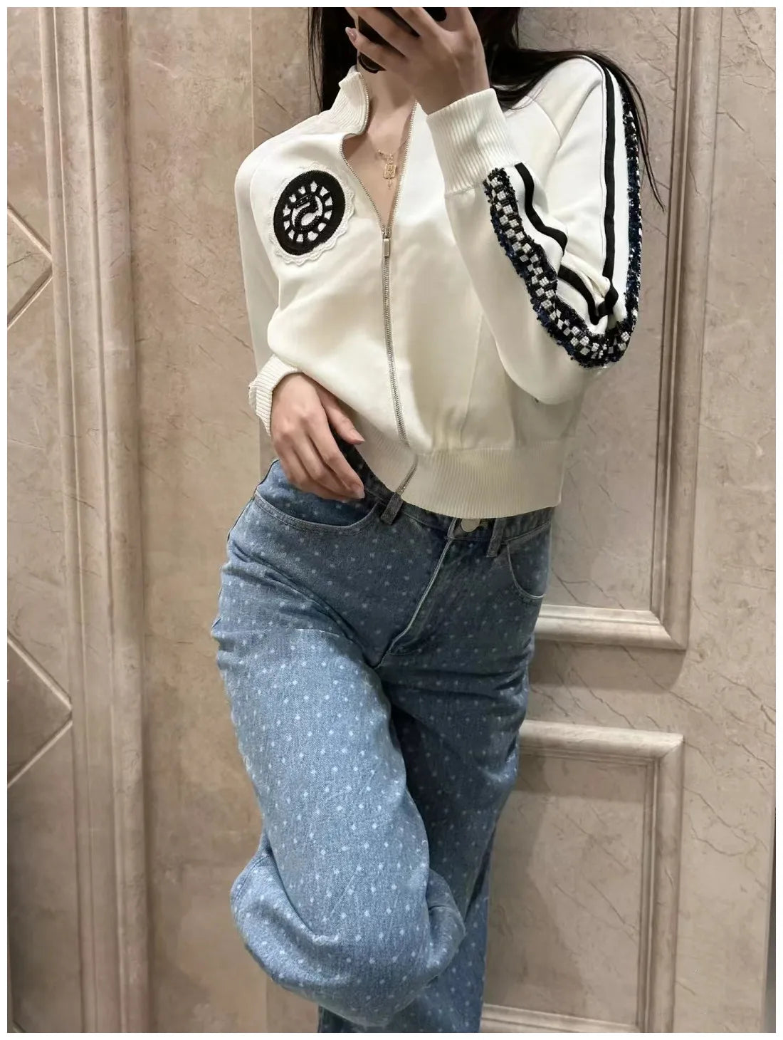 HIGH STREET Newest Fashion 2025 Spring Designer Jacket Women's Stand Collar Sequin Embroidered Baseball Jacket