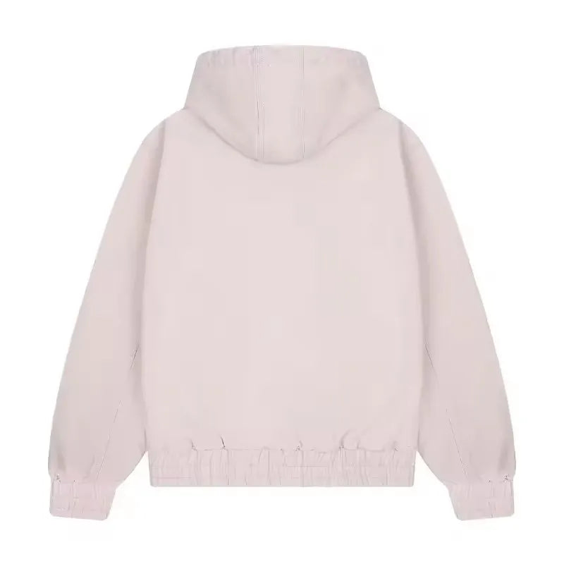 American Vintage Y2K Cherry Blossom Embroidered Hooded Jacket Womens Pink Zipper Coat with Floral Tree Graphic Streetwear